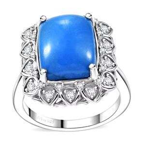 Ceruleite Blue and Moissanite Silver Ring